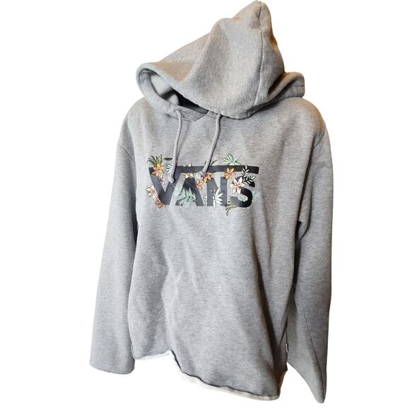 VANS Hoodie Womens Medium Floral Embroidered Raw Hem Cut Off Pullover Sweatshirt - Picture 10 of 16